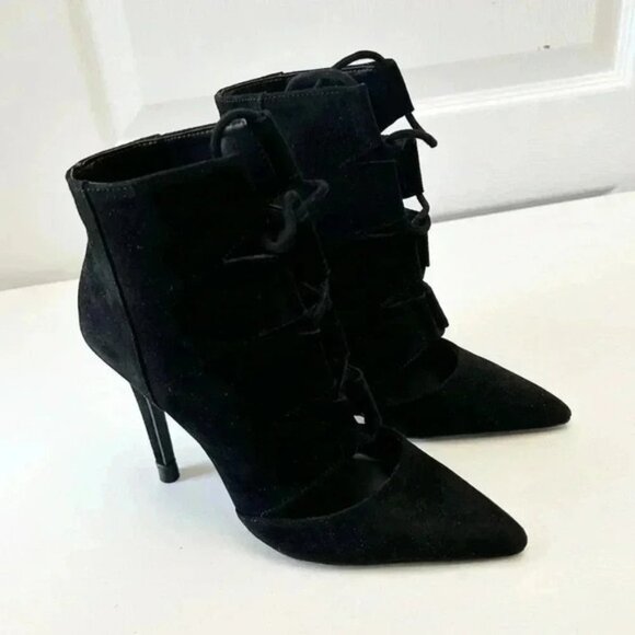 Aldo Eraede Lace Up Stiletto Ankle Boots Cut Out Black Suede 7.5 - Picture 5 of 16